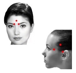The points on the head of a headache - on the face and the temple